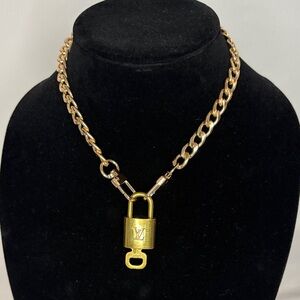 Replica Gold Chain Necklace with authentic Louis Vuitton padlock and key # 307